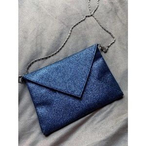 Glitter Sparkle Blue Envelope Clutch Shoulder Bag